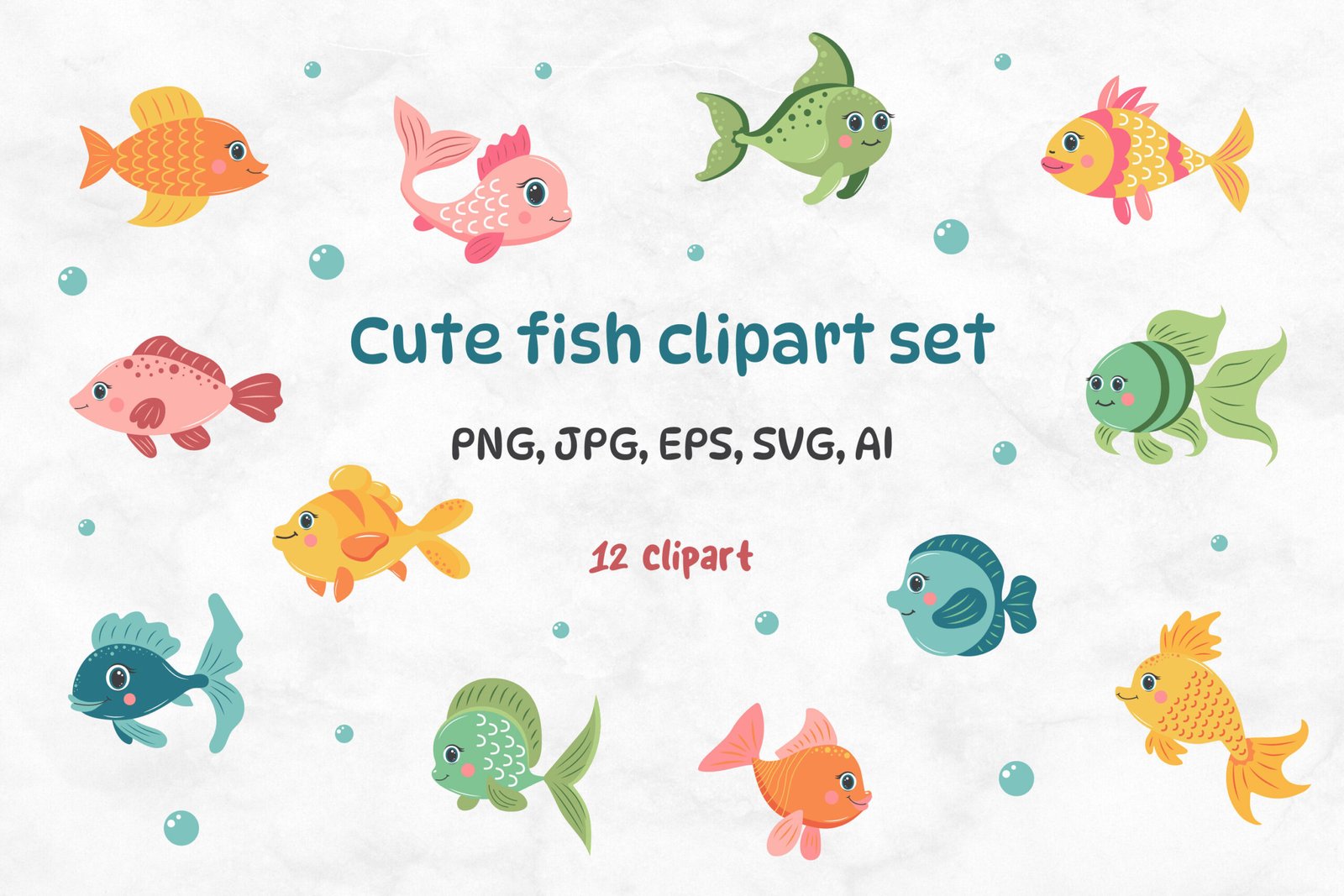Cute fish clipart set